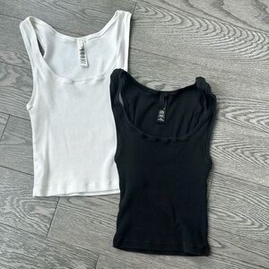 Skims Cotton Ribbed Tanks (sold separately @Skims) in XXS (black) & S (white)